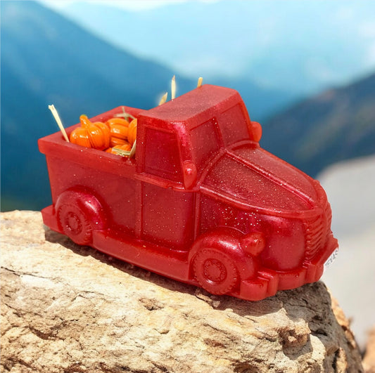 Farmhouse Sparkly Red Pumpkin Truck w/pumpkins