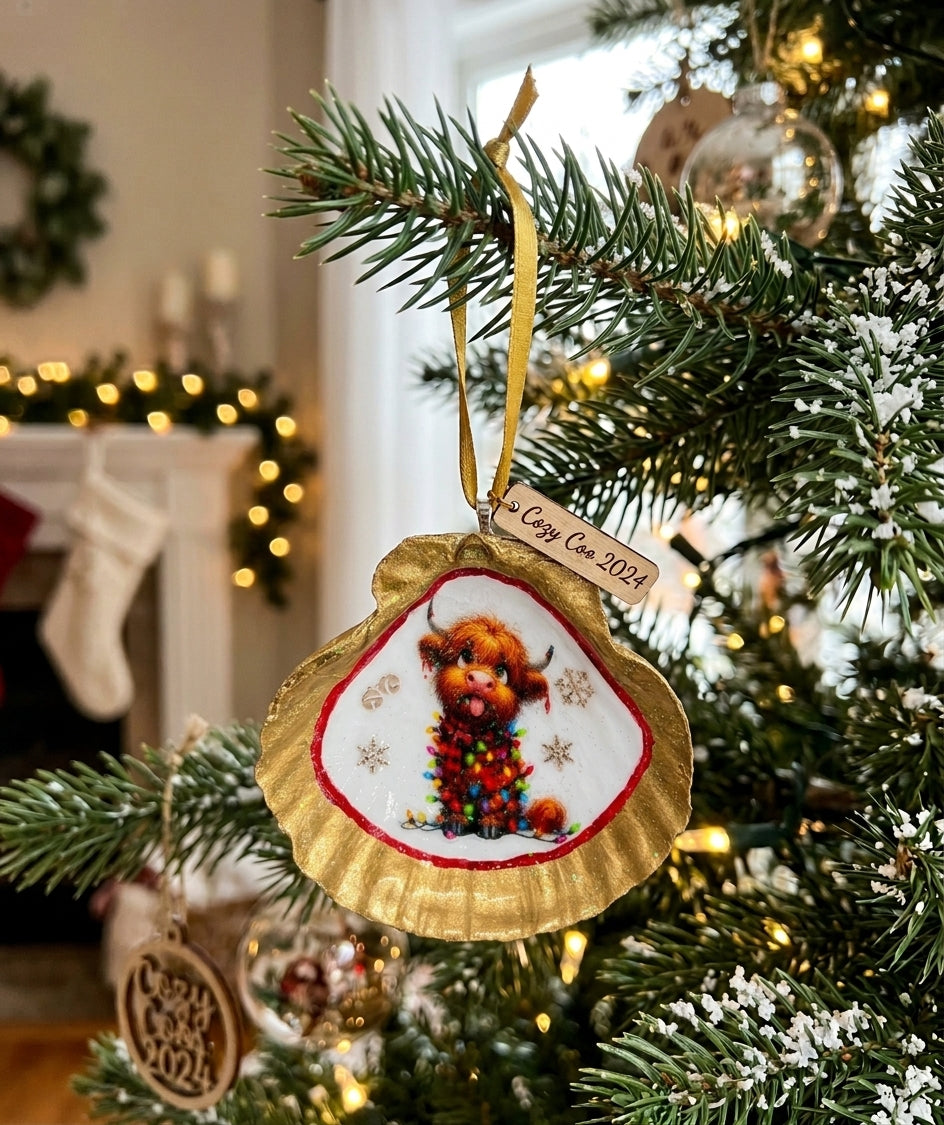 Highland Cow Sea Shell Ornament