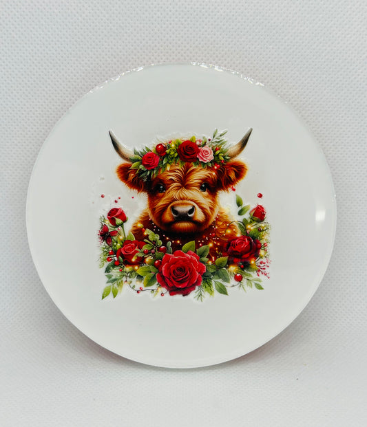 Highland Cow with Roses Coaster