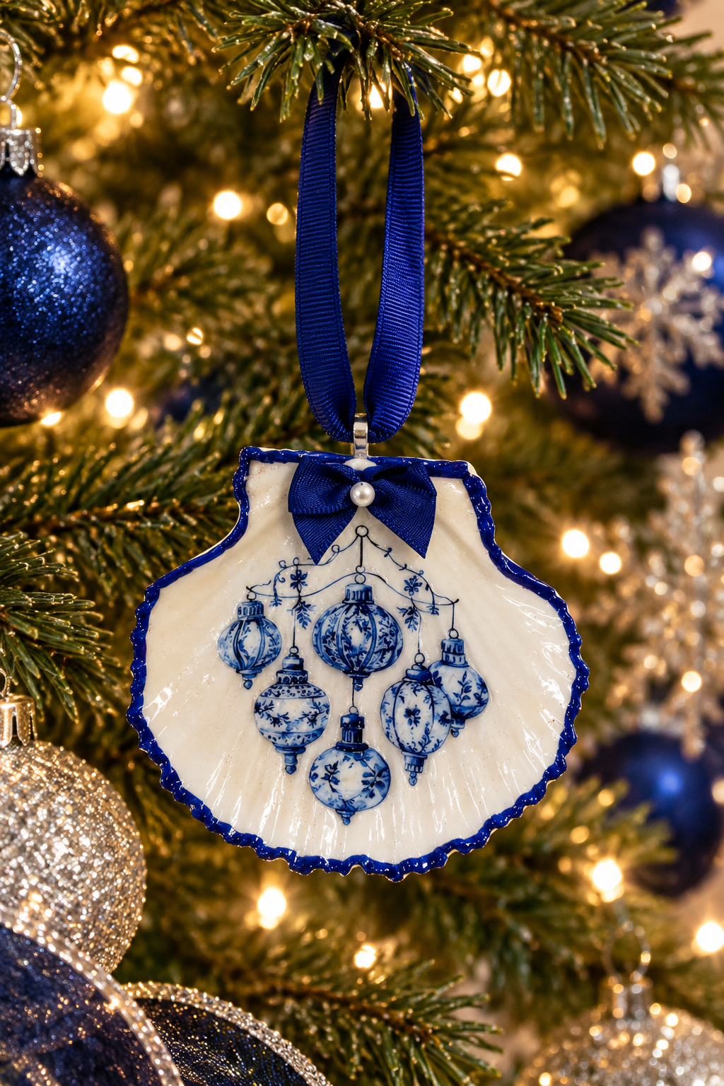 Sea Shell Blue and White ornament