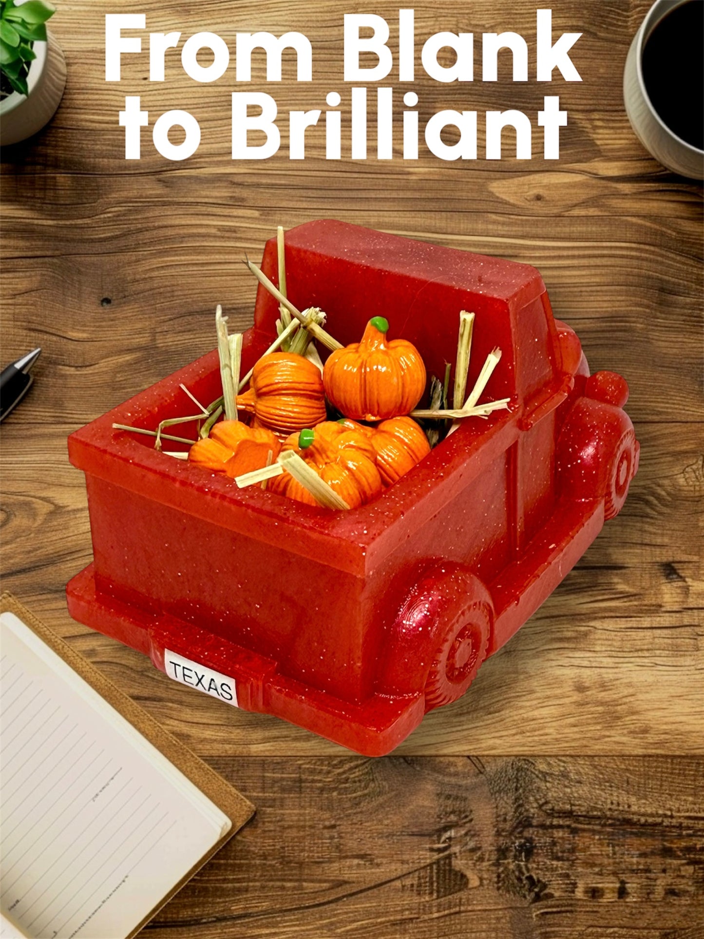 Farmhouse Sparkly Red Pumpkin Truck w/pumpkins