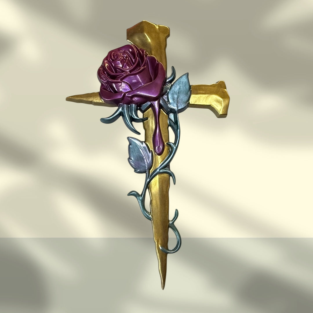 Memorial Cross with Rose