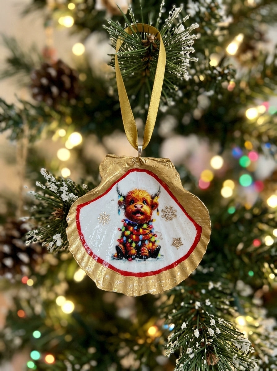 Highland Cow Sea Shell Ornament