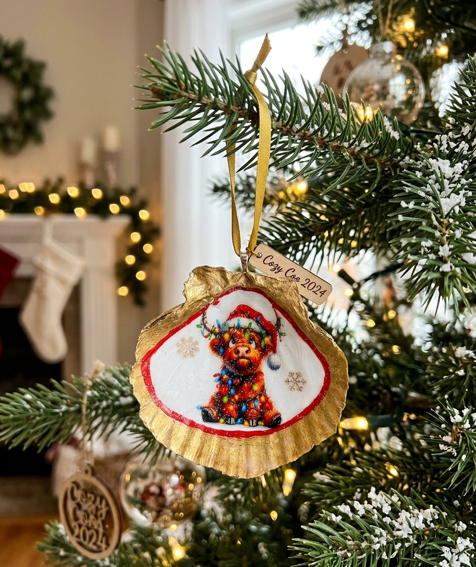 Highland Cow Sea Shell Ornament